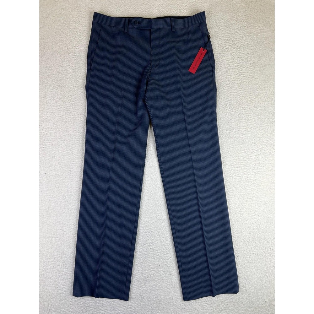 John Varvatos Pants Mens 32 Blue Slim Fit Check Dress Cotton Silk Formal